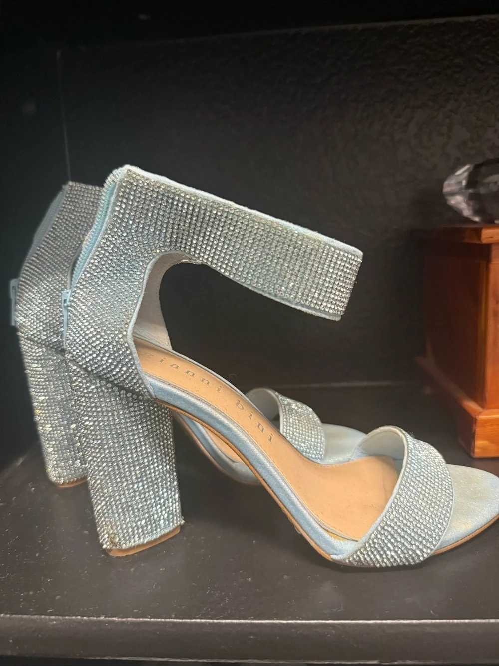Gianni Bini Silver Rhinestone Block Heel Sandals Size 7.5